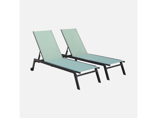 Lot de 2 bains de soleil Vertchez en aluminium gris anthracite et textilène vert de gris- transats multi positions avec Vertchez