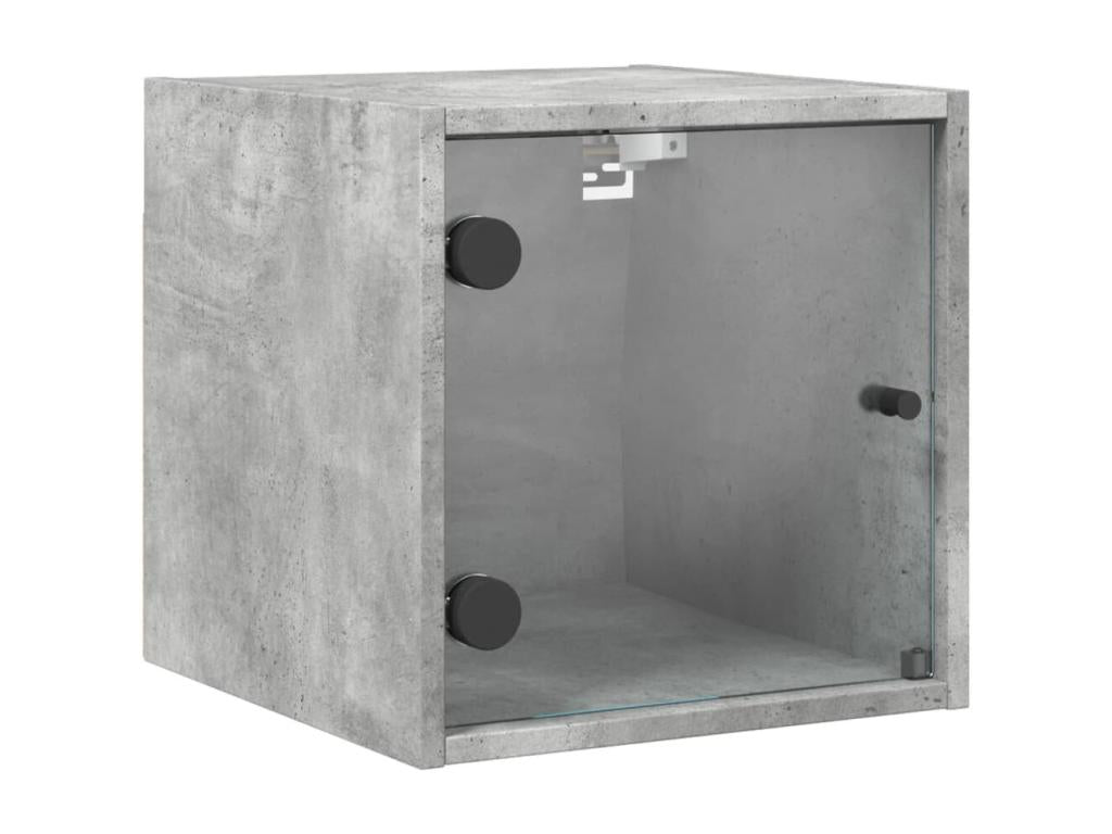 Vertchez Premium - Tables de chevet et portes vitrées 2 pcs gris béton 35x37x35 cm