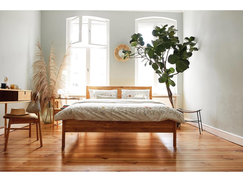 Vertchez - Cadre de lit avec tête en bois 160x200 en chêne sauvage huilé naturel