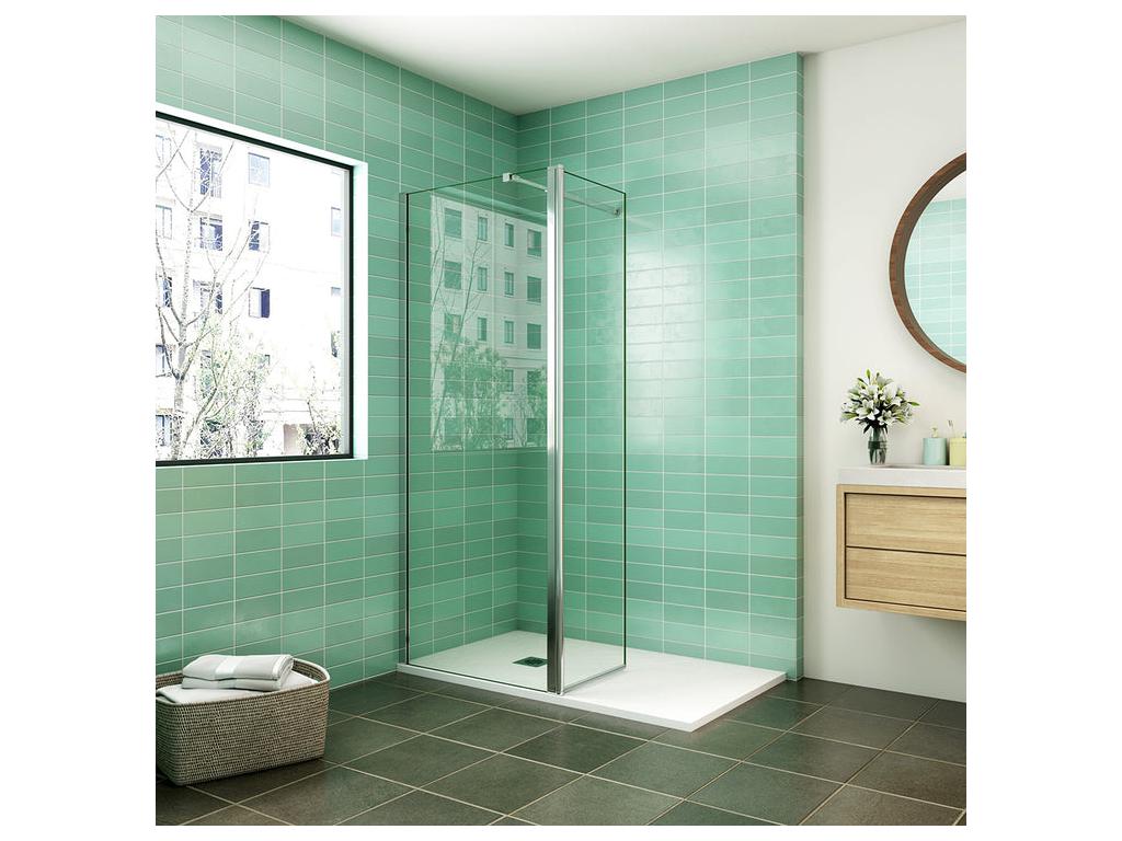 Paroi de douche à l'italienne 70x200cm avec retour pivotant 50x200cm - Verre securit - Avec barre de fixation 73-120cm en carré