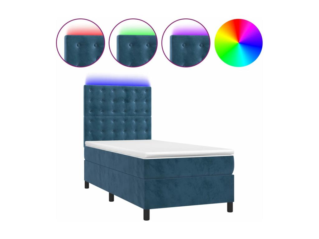 Sommier tapissier et matelas et LED Bleu foncé 80x200cm Velours