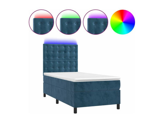 Sommier tapissier et matelas et LED Bleu foncé 80x200cm Velours