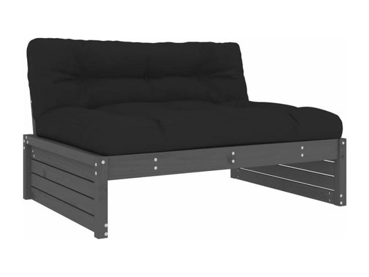 Salon de jardin 6 pcs avec coussins gris bois massif