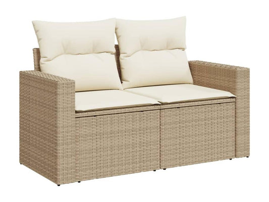 Salon de jardin avec coussins 14 pcs beige résine tressée