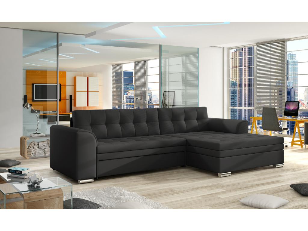 Canapé Convertible Dubaï 270cm Angle Droit Noir