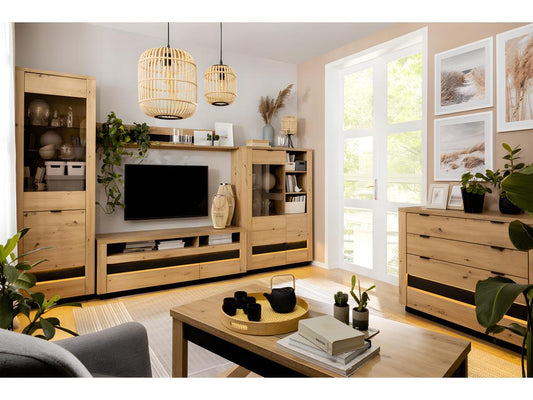 Vitrine 2 portes avec LED Vertchez Bois et Noir