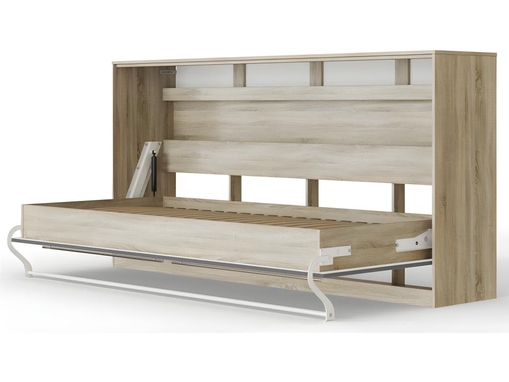 Armoire Lit escamotable 90x200cm Vertchezérieur Horizontal Lit Rabattable Lit Mural Chêne Vertchez/Anthracite