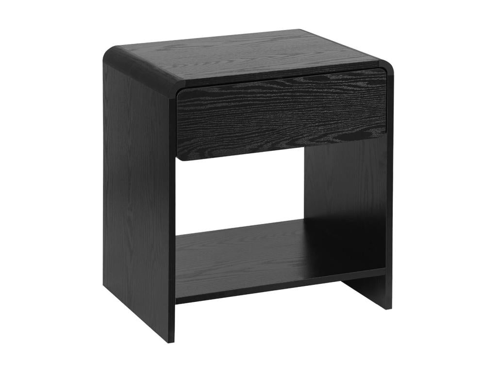 Table de chevet contemporaine noire au design arrondi- avec 1 tiroir et 1 étagère pratique