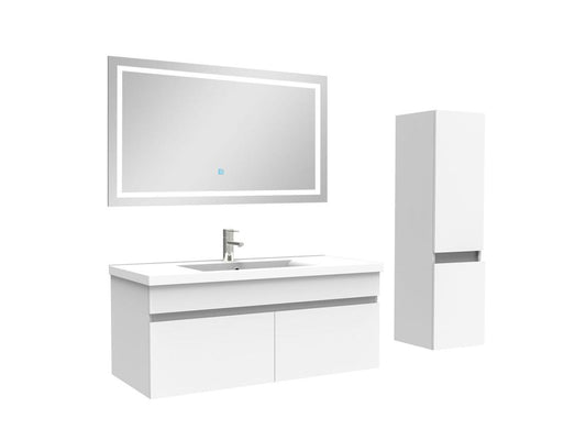 Ensemble meuble vasque miroir lumineux colonne 100cm meuble salle de bain Blanc Vertchez