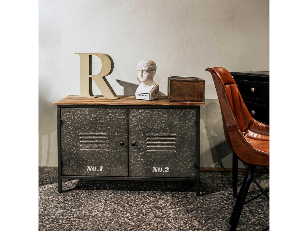 Buffet en métal et bois avec 2 portes 90.5x32.5x58h cm