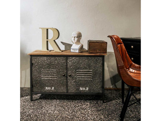 Buffet en métal et bois avec 2 portes 90.5x32.5x58h cm