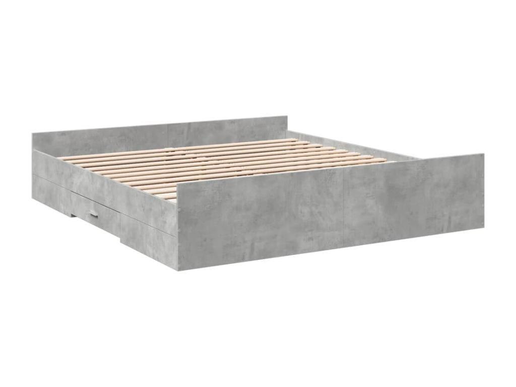 Cadre de lit à tiroirs gris béton 180x200 cm bois d'ingénierie