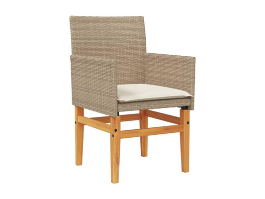 Chaises de jardin coussins lot de 2 beige résine tressée bois