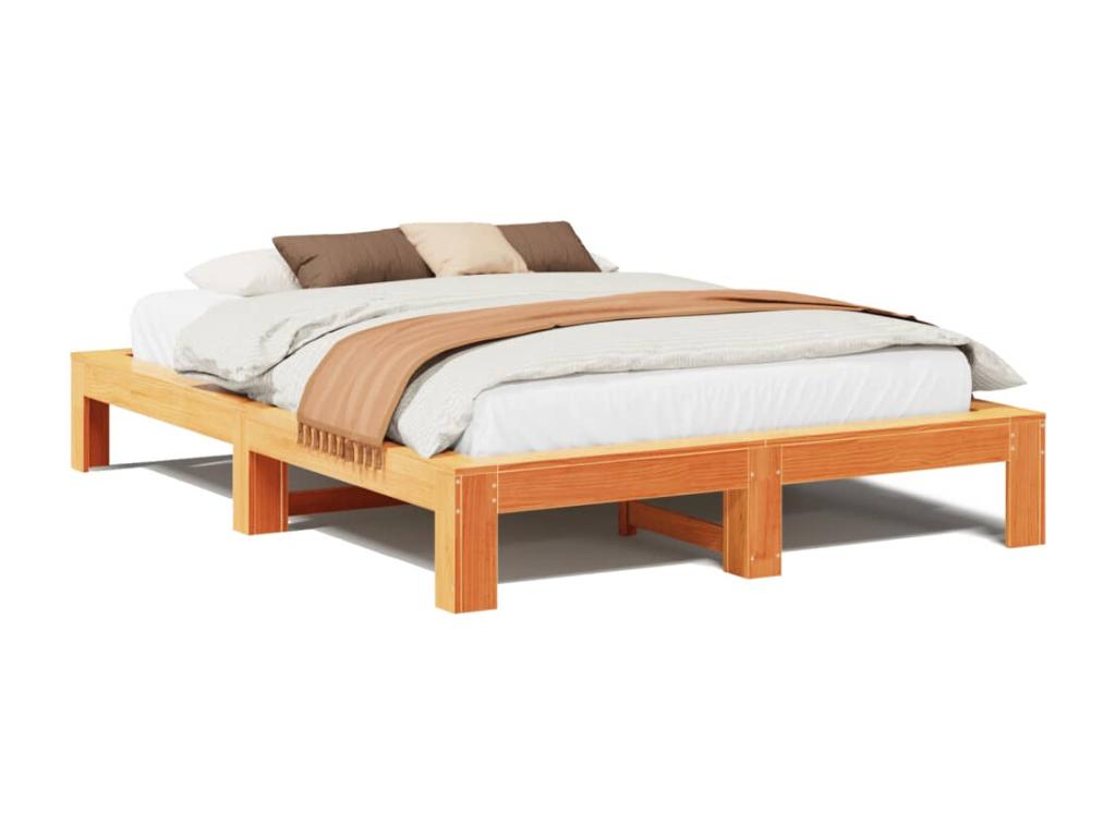 Cadre de lit sans matelas cire marron 140x200cm bois pin massif