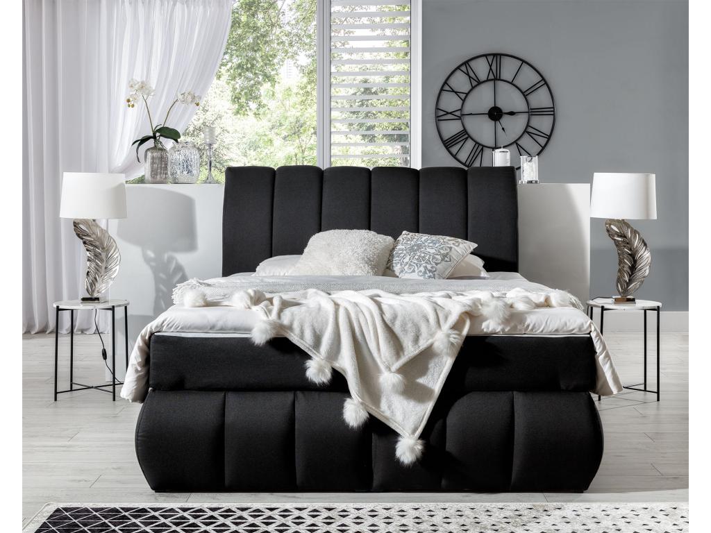 Lit continental matelassé tissu noir Vertchez-140x200