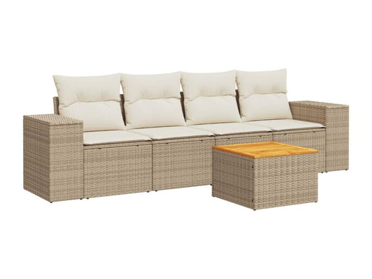 Salon de jardin avec coussins 5 pcs beige résine tressée