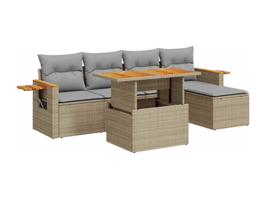 Salon de jardin 6 pcs avec coussins beige résine tressée Vertchez