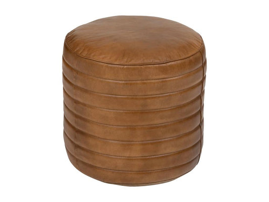 Pouf rond en cuir coloris marron - diamètre 40 x Hauteur 45 cm