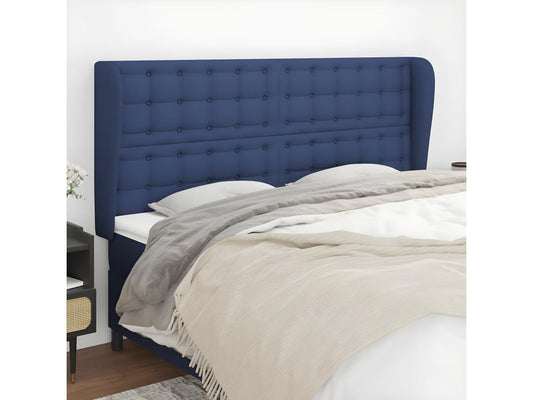 Tête de lit avec oreilles Bleu 203x23x118/128 cm Tissu