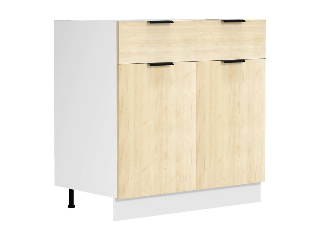 Vertchez Armoire de cuisine largeur 80 cm Tiroir Meuble bas de cuisine Fasola blanc / chêne miel