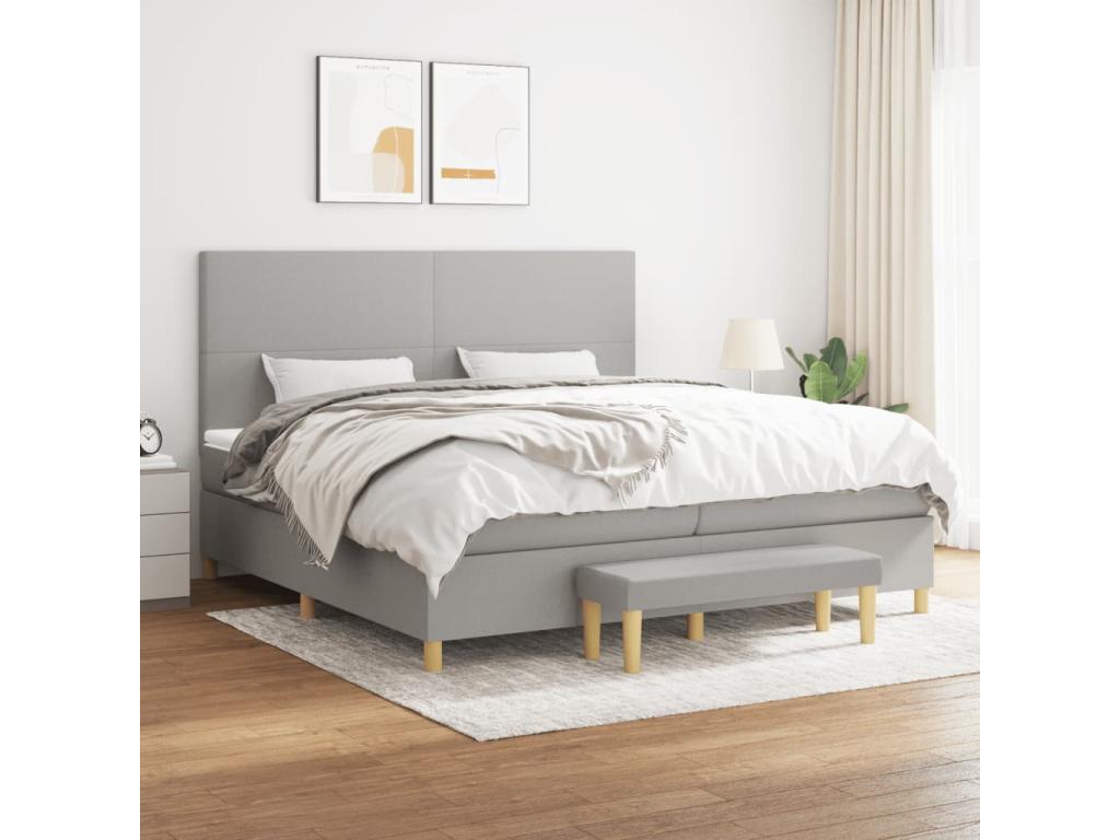 Lit à sommier tapissier avec matelas Gris clair 200x200cm Tissu