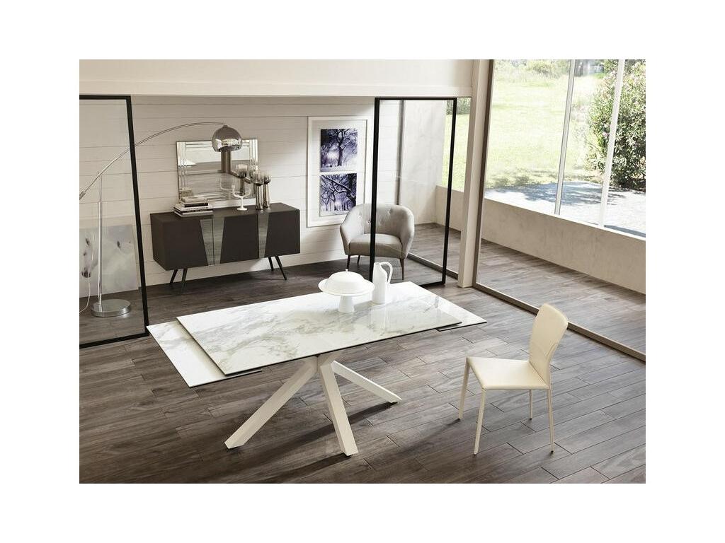 Table extensible de 160cm à 240cm plateau moderne en céramique sur verre trempé marbre blanc