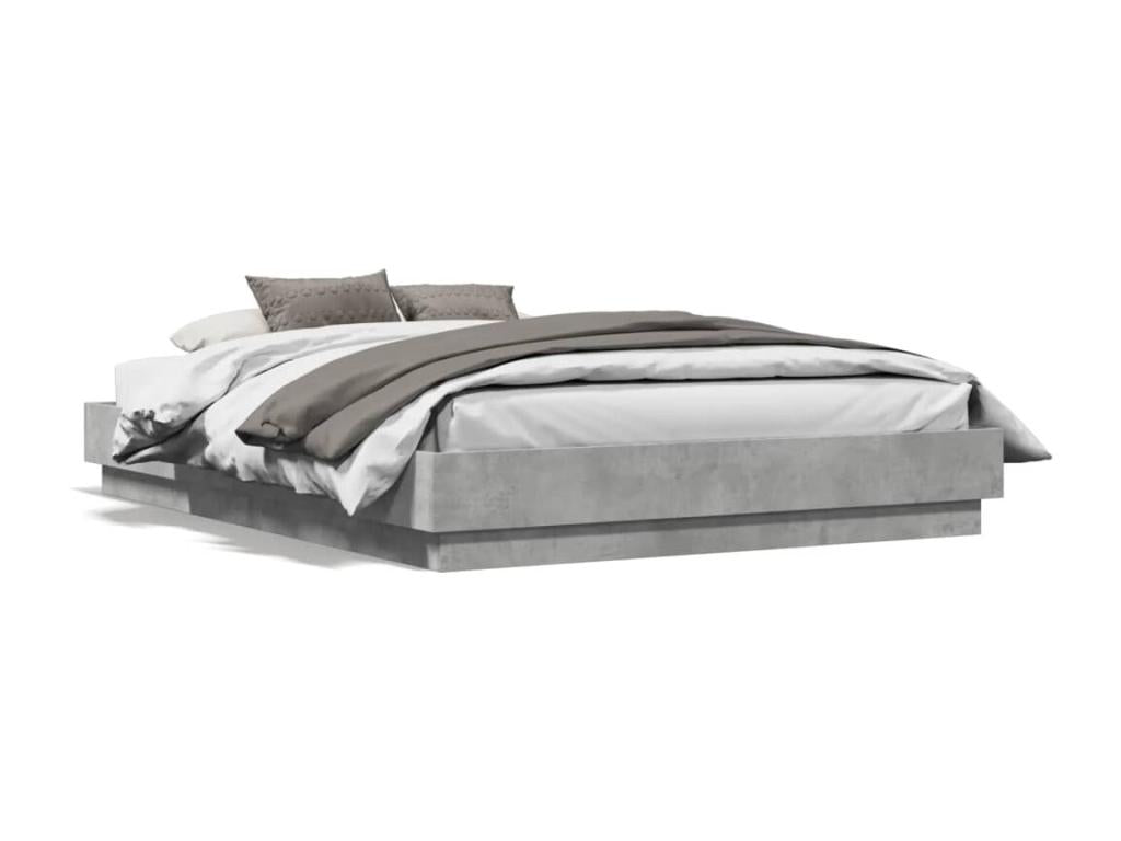 Cadre de lit gris béton 135x190 cm bois d'ingénierie