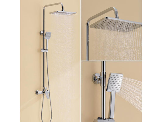 Vertchez max Colonne de Douche Mécanique Hauteur Réglable 90-1240mm Set Douche en Laiton Chromé Ensemble Salle Bain Accessoire 6 Pièces Inox Brossé