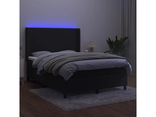 Sommier tapissier avec matelas et LED Noir 140x190 cm Velours