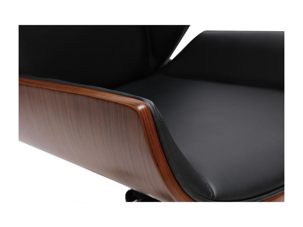 Chaise de bureau à Vertchez design noir bois foncé noyer et acier chromé CURVED