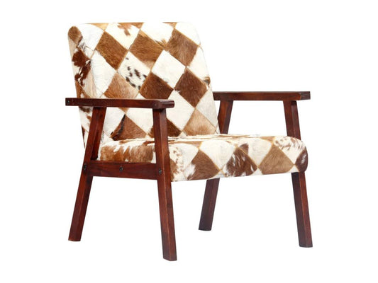 Fauteuil blanc et marron cuir véritable de chèvre