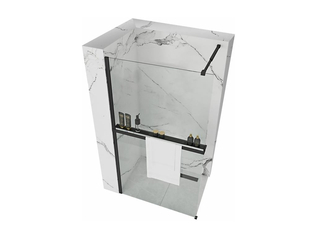 Paroi De Douche Vertchez 90 Black Étagère Et Support Evo