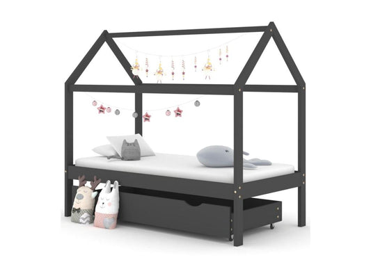 Lit cabane enfant avec un tiroir Gris foncé Pin 80x160