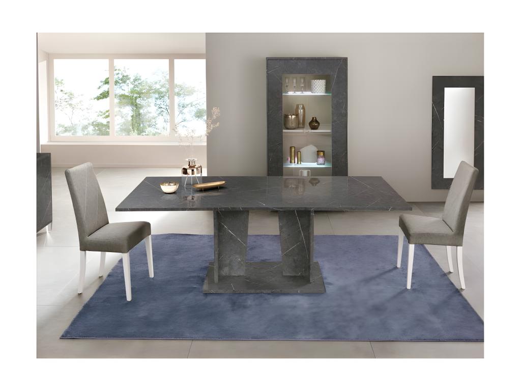 Table de repas 180/225 cm marbre gris brillant - Vertchez - L 180/225 x l 100 x H 76 cm