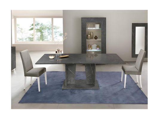 Table de repas 180/225 cm marbre gris brillant - Vertchez - L 180/225 x l 100 x H 76 cm