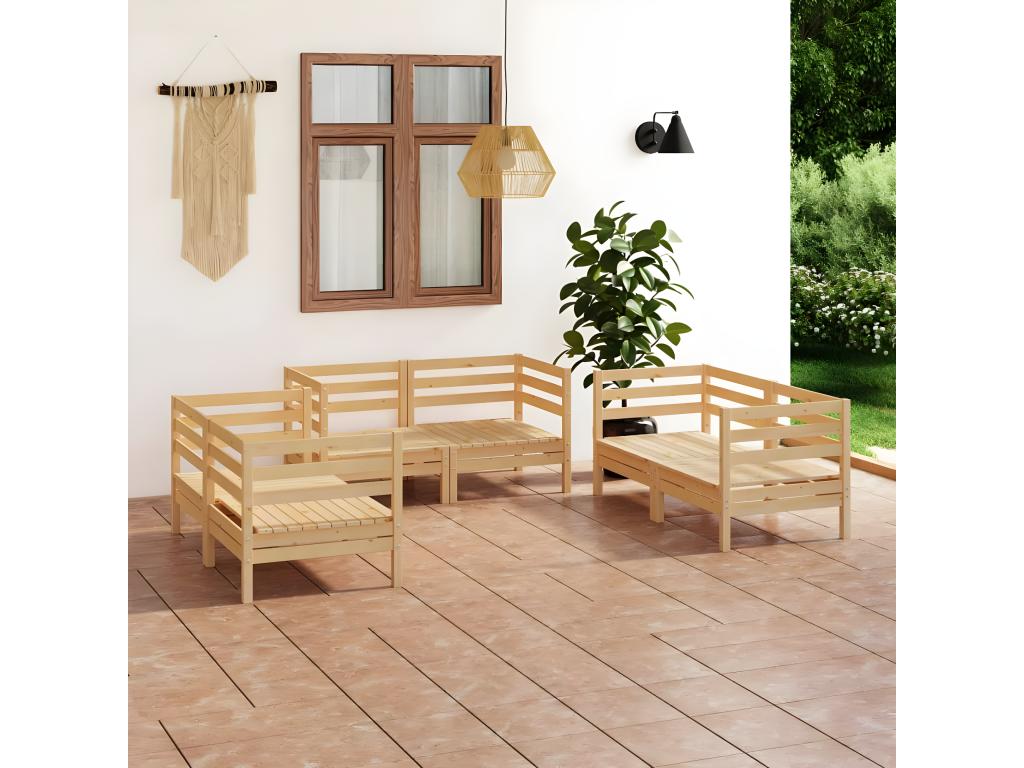 Salon de jardin 6 pcs Bois de pin massif