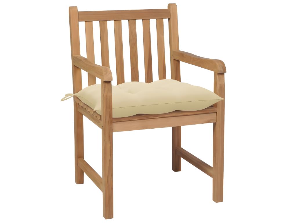 Chaises de jardin lot de 4 et coussins blanc crème Teck solide