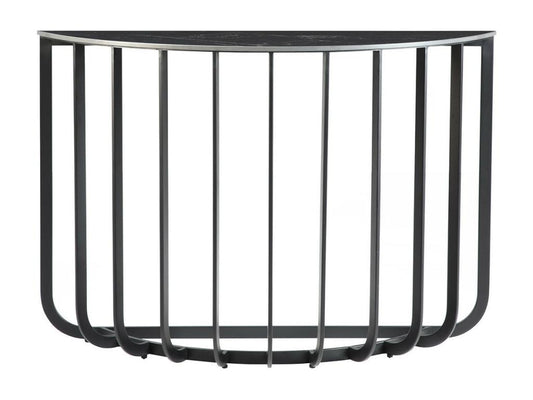 Vertchez - Console Demi-Lune Plateau Céramique Marbré Cadre Métal Gris Anthracite