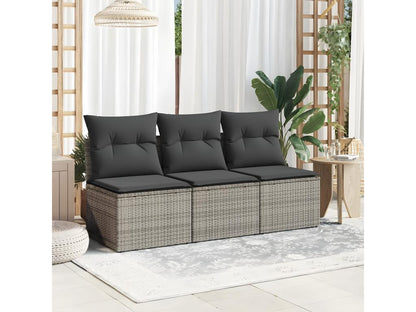 Garden sofa with cushions, 3-seater grey woven resin