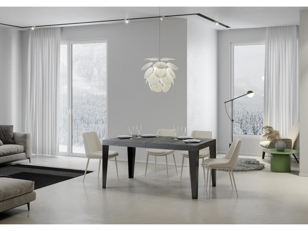 Table extensible 90x160/264 cm Flame Premium Gris Béton cadre Anthracite