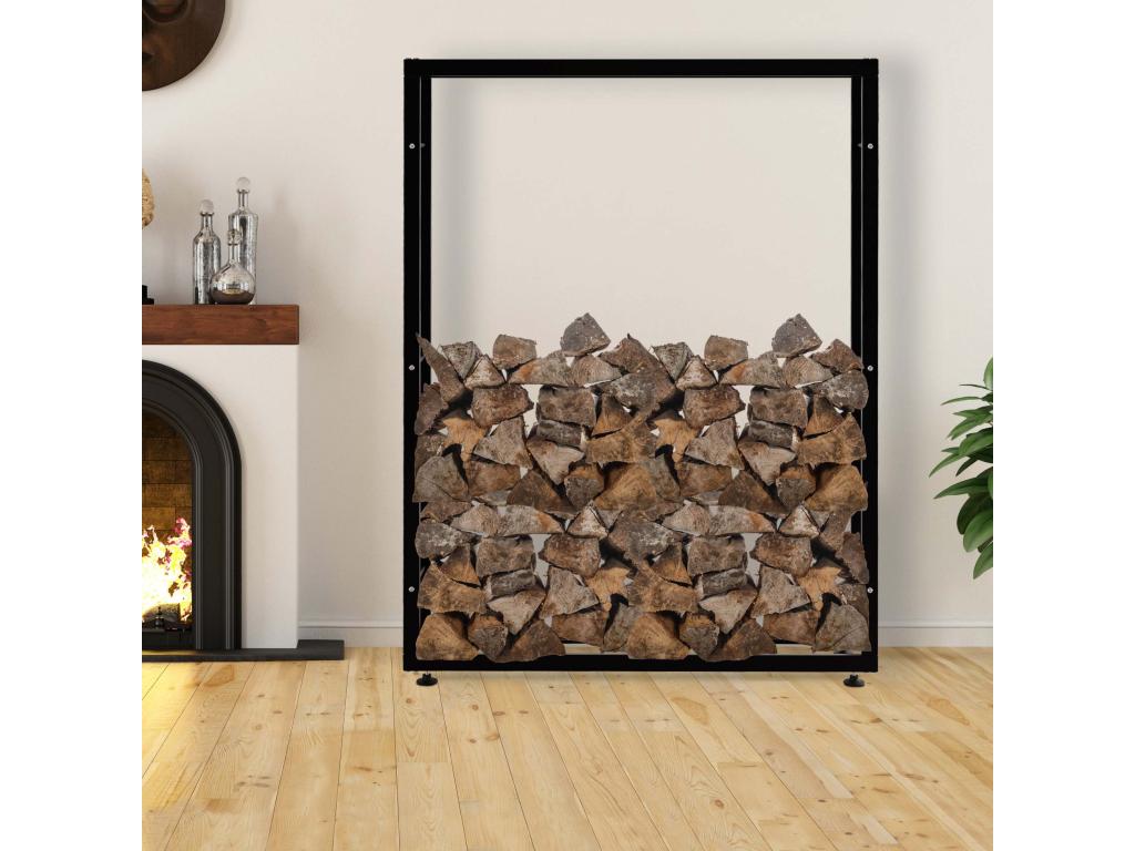 Etagère bois de cheminée - Métal - 150x25x175cm - Noir - Vertchez V2