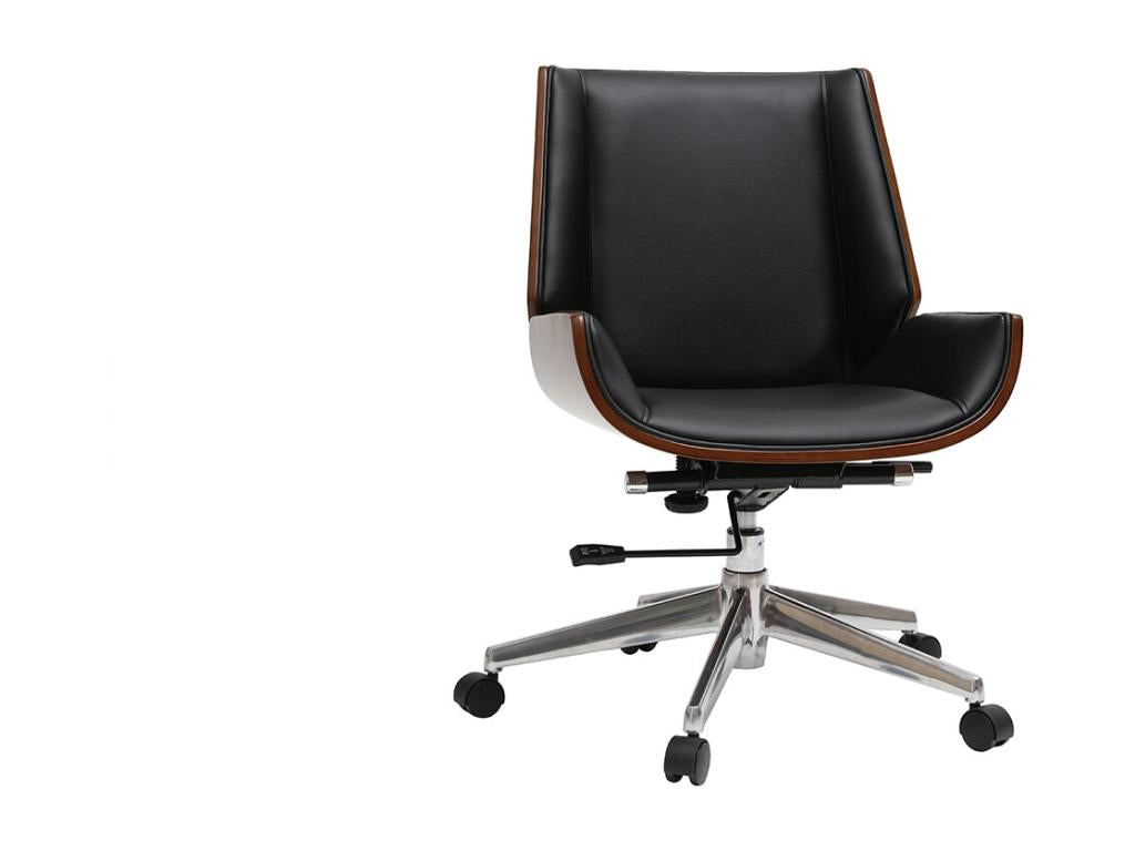 Chaise de bureau à Vertchez design noir bois foncé noyer et acier chromé CURVED