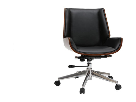Chaise de bureau à Vertchez design noir bois foncé noyer et acier chromé CURVED