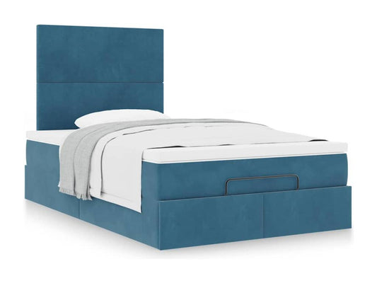 Cadre de lit ottoman avec matelas bleu foncé 120x190 cm velours