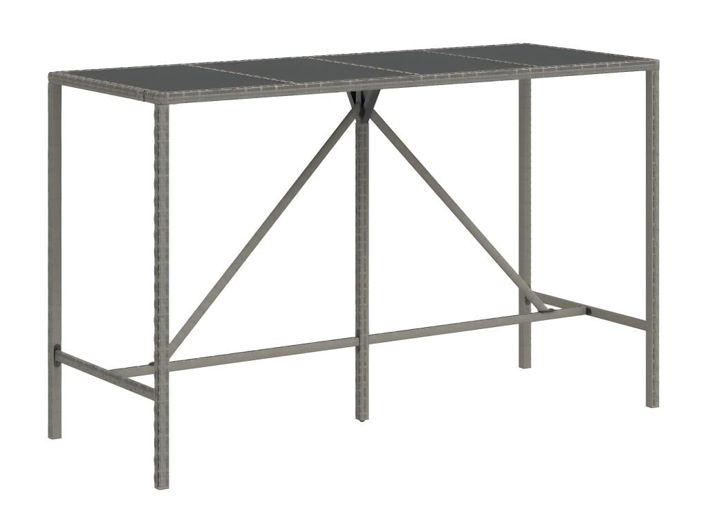Vertchez Premium - Table de bar et dessus en verre gris 180x70x110 cm poly rotin