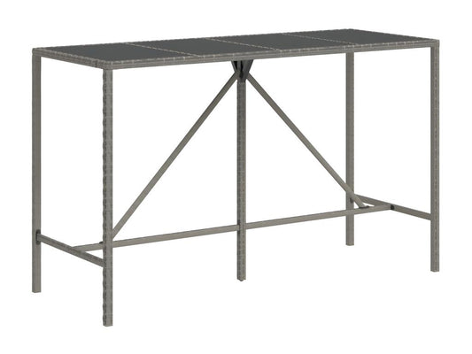Vertchez Premium - Table de bar et dessus en verre gris 180x70x110 cm poly rotin
