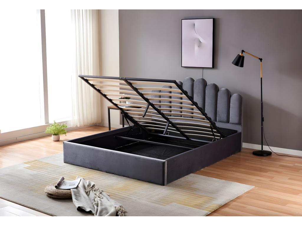 Lit coffre 2 places 140x190 cm Vertchez velours gris