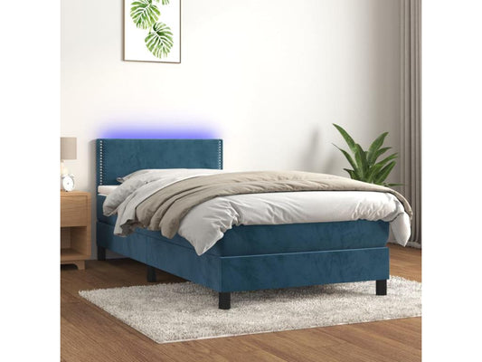 Sommier tapissier et matelas et LED Bleu foncé 90x200cm Velours