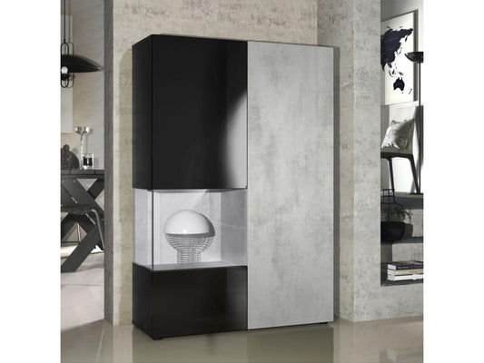 Vitrine Noir Mat Brillant Et Optique Béton Mat lxhxp 91.5x136.5x37 Cm LED