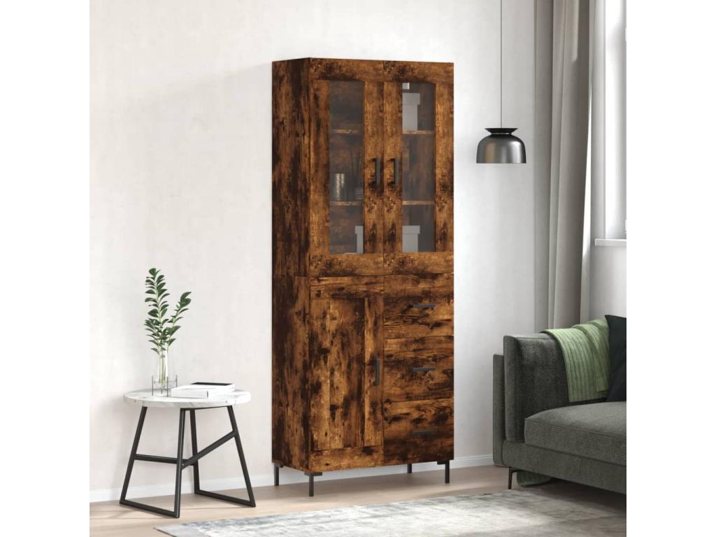 Buffet haut Chêne fumé 69.5x34x180 cm Bois d'ingénierie